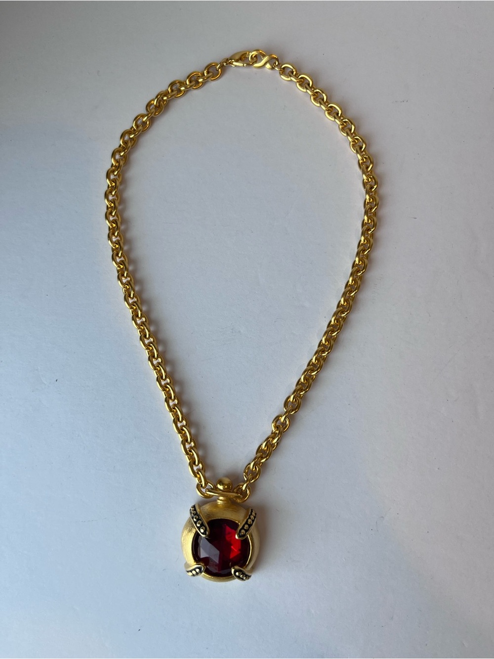 Vintage Chunky Gold Tone Red Statement Necklace